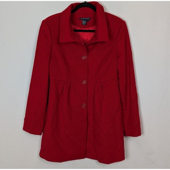 BOSTON PROPER sz 10 100% Wool Winter Coat Peacoat Jacket Long Peplum Mock Neck - Picture 2 of 12